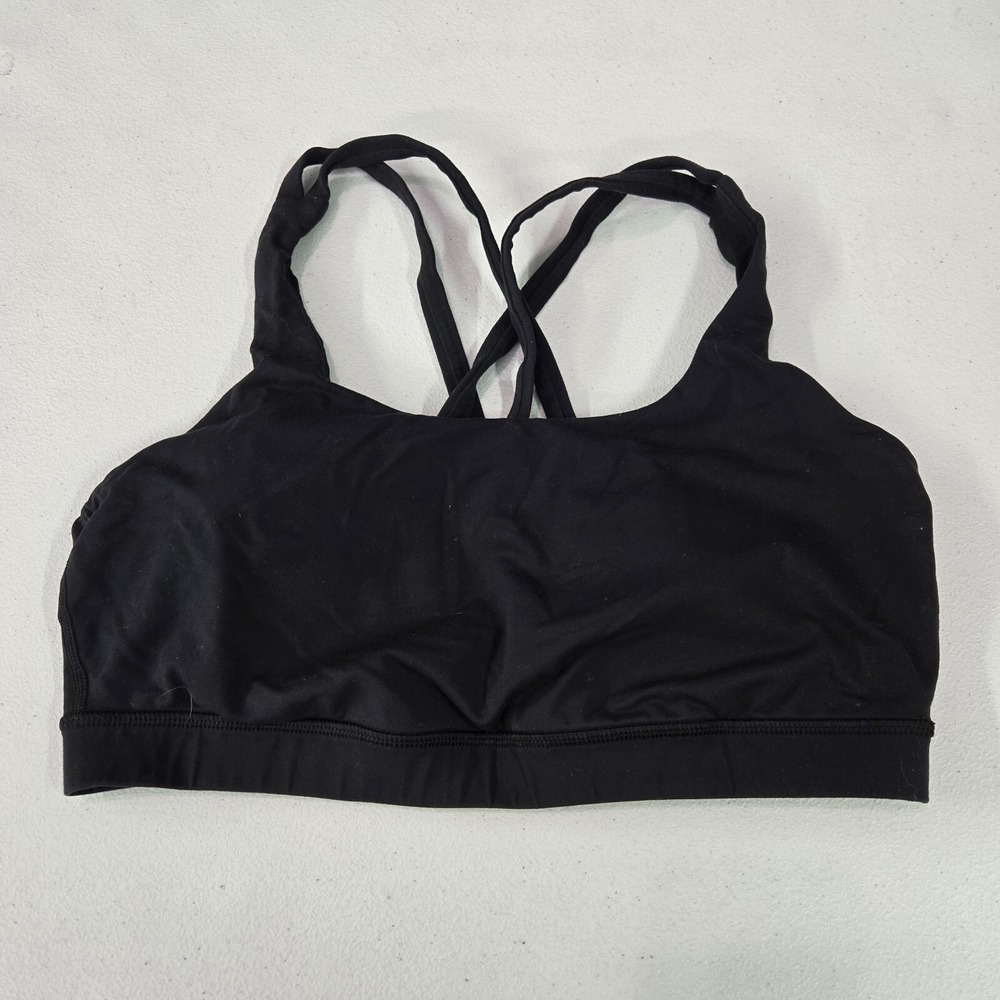 Lululemon Women Sports Bra 8 Black‎ Energy Strappy Crossback Wireless Pullover